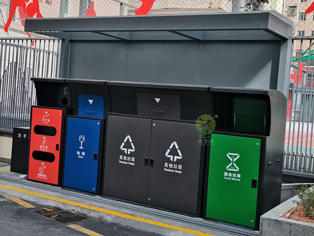 深圳羅湖住宅小區垃圾集中分類投放點不銹鋼烤漆桶罩